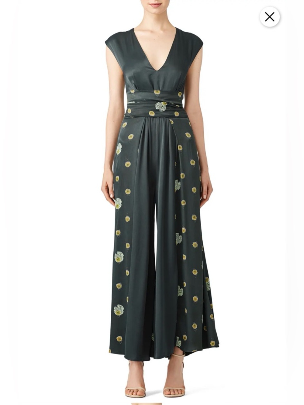 Free People Dark Green Floral Medallion Maxi Jumpsuit Tie Waist Large
